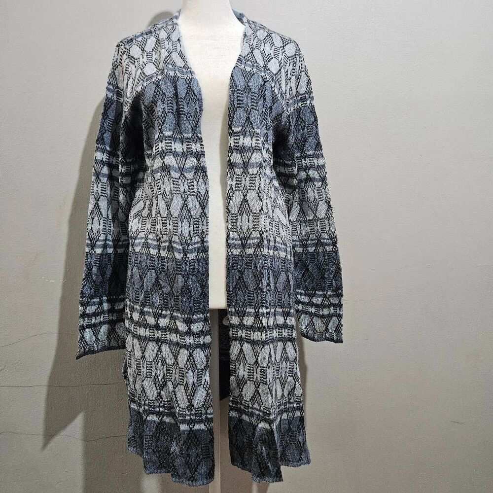 Style & Co Open Front Long Sleeve Open Knit Cardigan Size Small Blue white